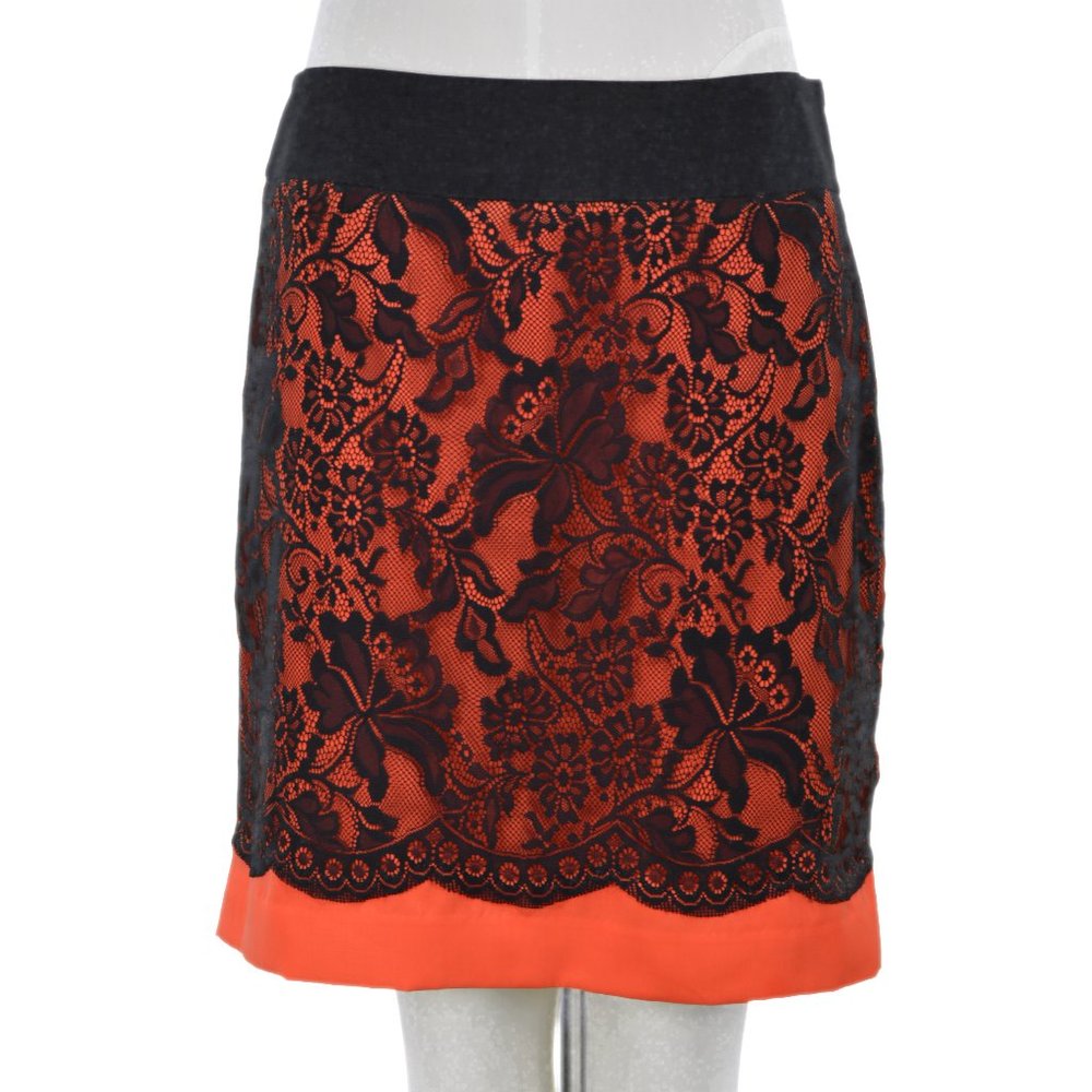 The Limited Orange & Black Lined A-Line Skirt (8)